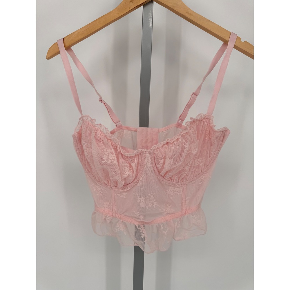 Wild Fable Pink Floral‎ Lace Bustier Corset Top Underwire Ruffle Hem Size Large